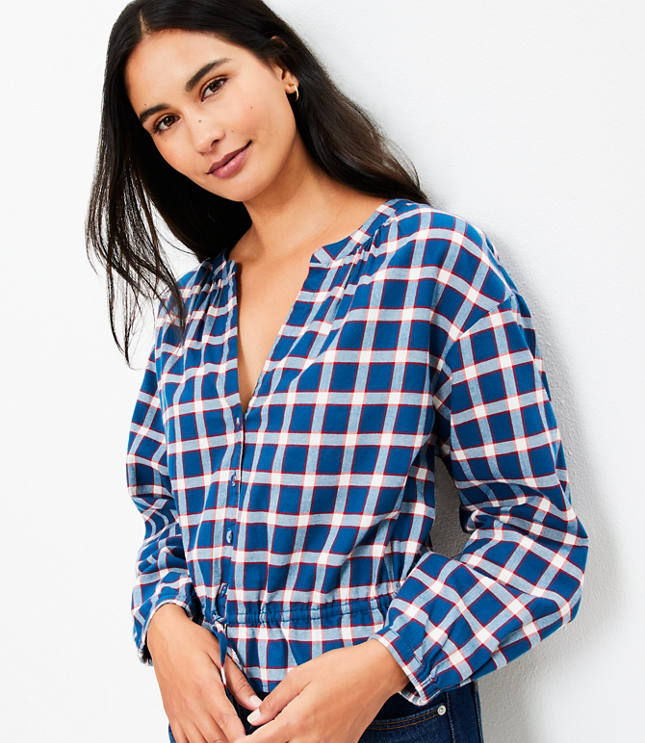 Petite Plaid Flannel Modern Drawstring Shirt