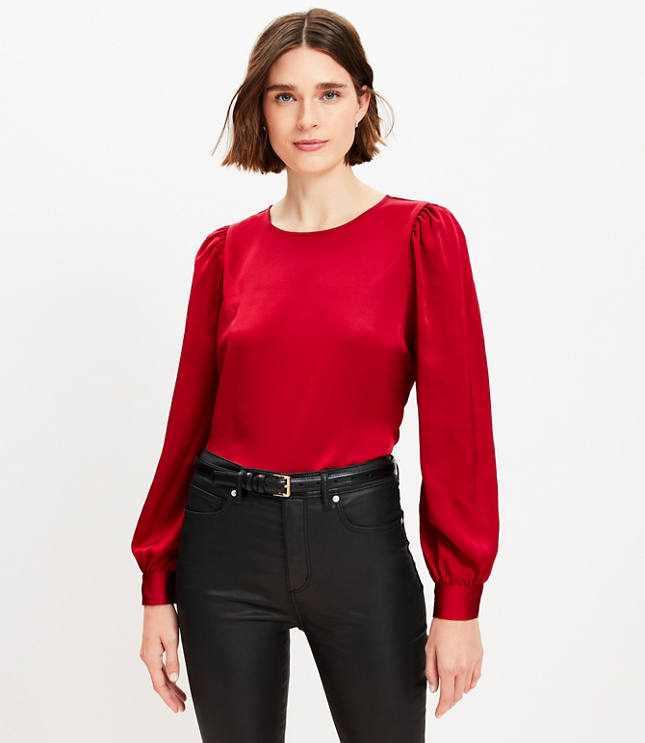 Petite Satin Puff Sleeve Blouse