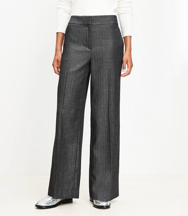 Petite Clean Wide Leg Pants in Shimmer Herringbone