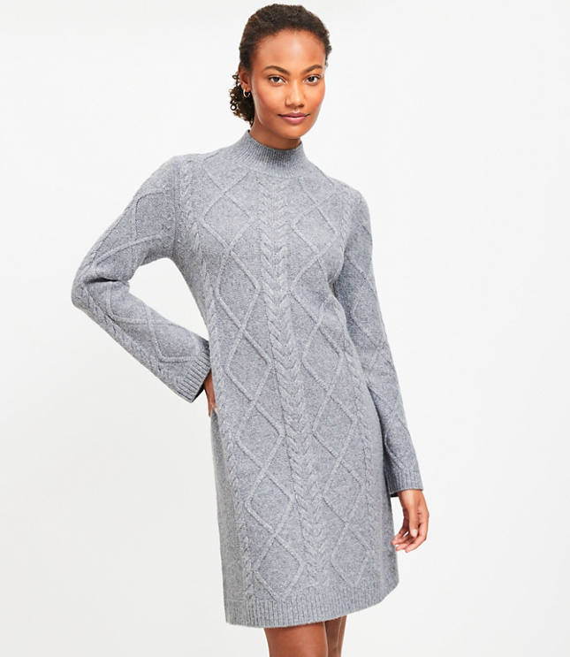 Cable Mock Neck Mini Sweater Dress