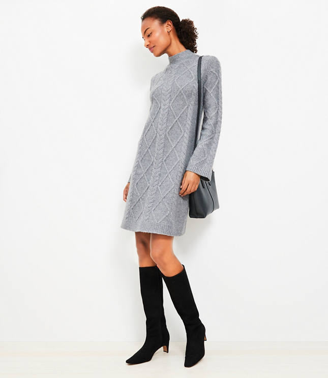 Cable Mock Neck Mini Sweater Dress