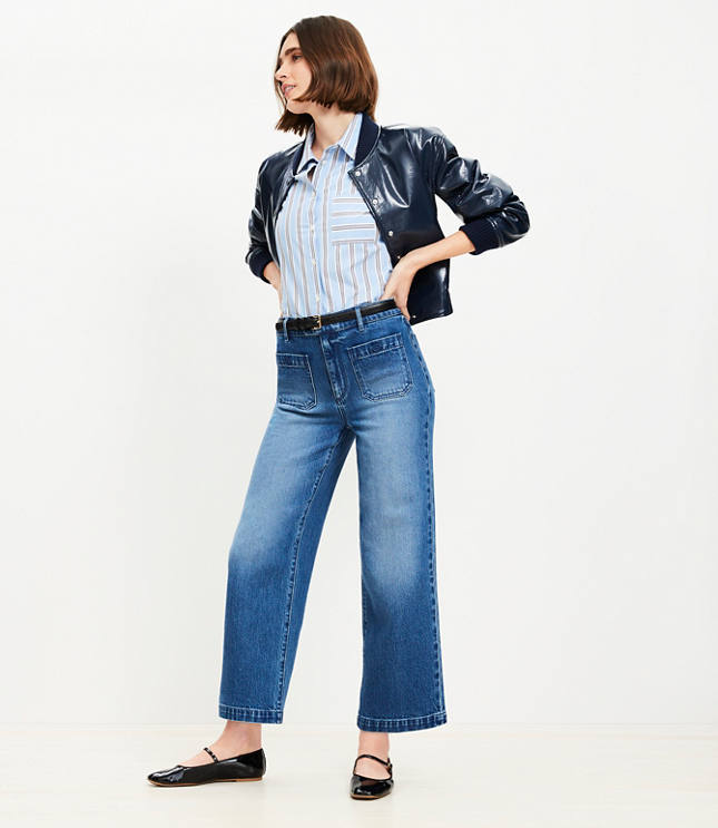 Petite Sailor High Rise Wide Leg Crop Jeans in Vintage Indigo Wash