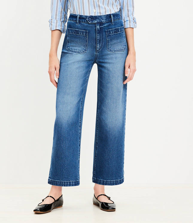 Petite Sailor High Rise Wide Leg Crop Jeans in Vintage Indigo Wash