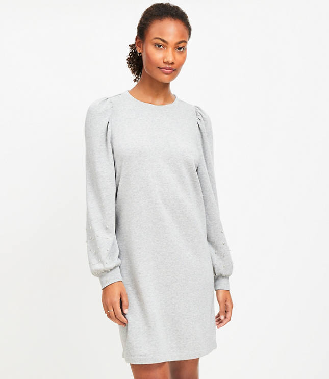 Pearlized Sleeve Mini Sweatshirt Dress