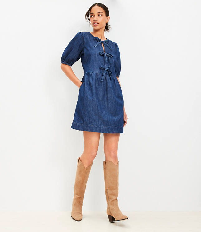 Chambray Bow Mini Pocket Dress