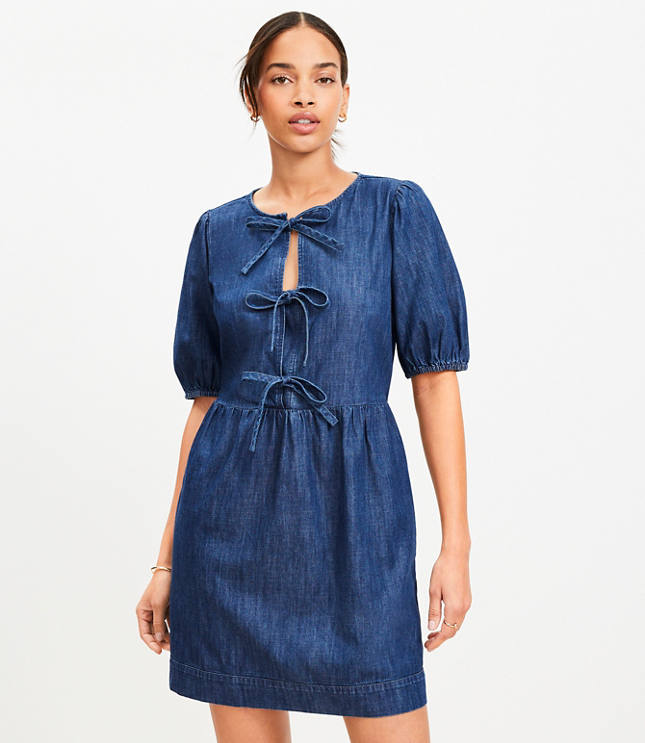 Chambray Bow Mini Pocket Dress