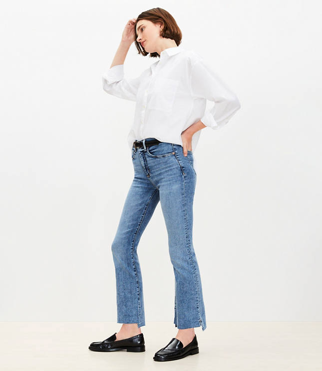 Petite Step Hem High Rise Kick Crop Jeans in Classic Mid Wash