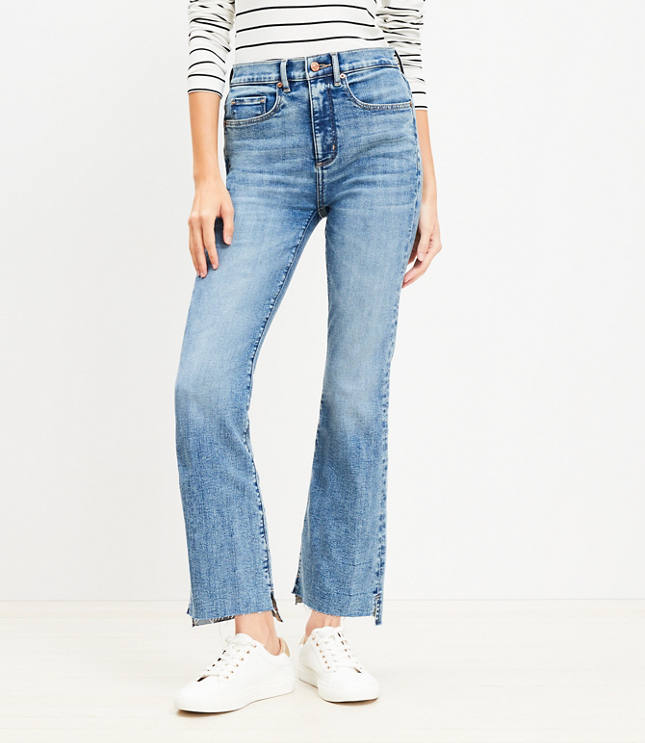 Petite Step Hem High Rise Kick Crop Jeans in Classic Mid Wash