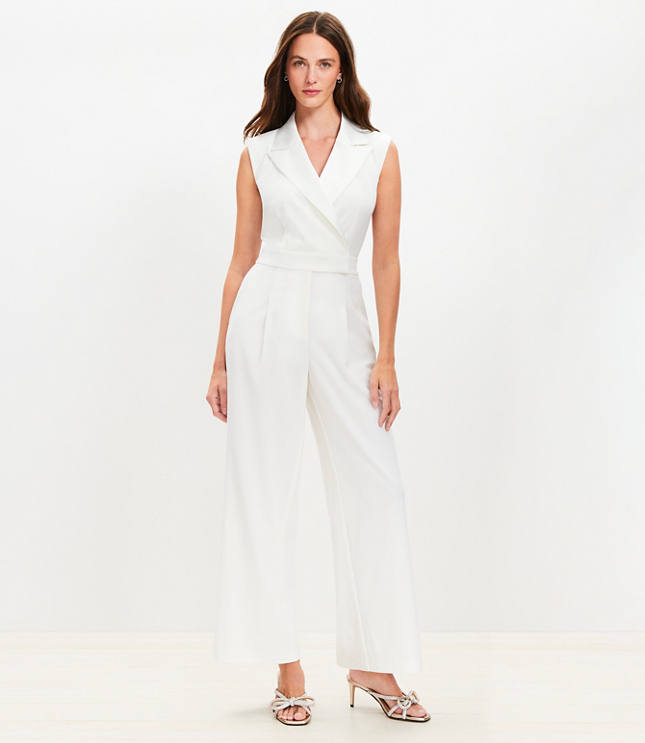 satin trim lapel jumpsuit