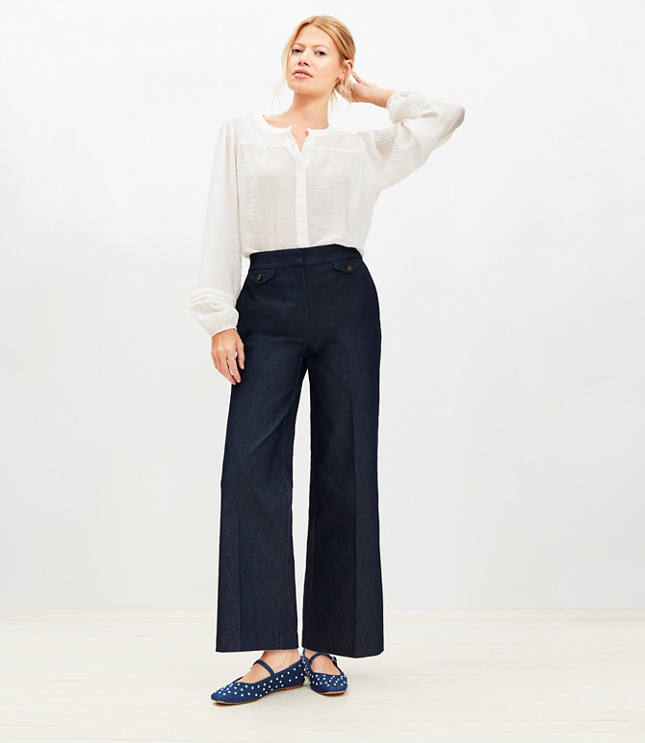 Curvy Coin Pocket Clean Wide Leg Pants in Refined Denim