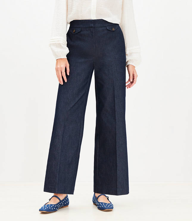 Curvy Coin Pocket Clean Wide Leg Pants in Refined Denim