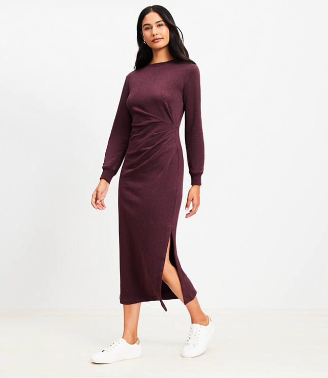 Petite Terry Side Pleated Midi Dress