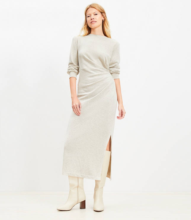 Petite Terry Side Pleated Midi Dress