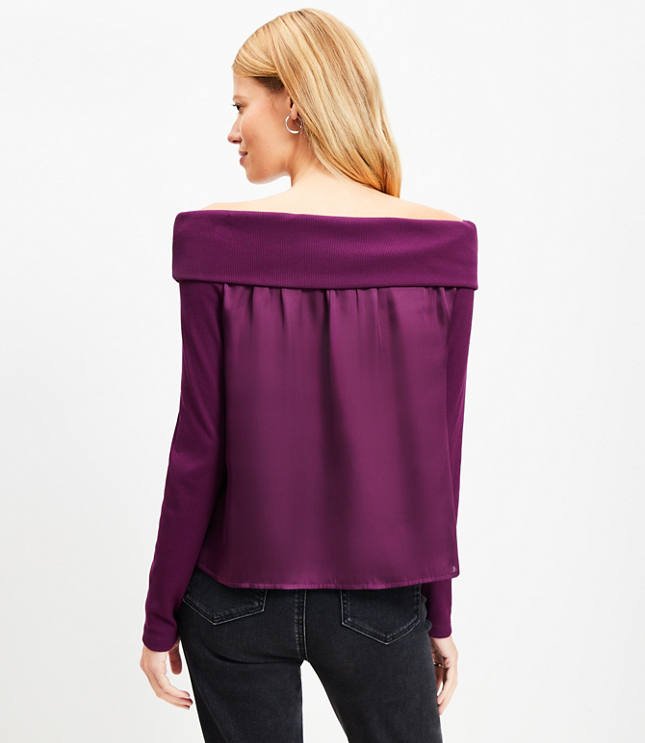 Petite Charmeuse Off The Shoulder Mixed Media Top carousel Product Image 3