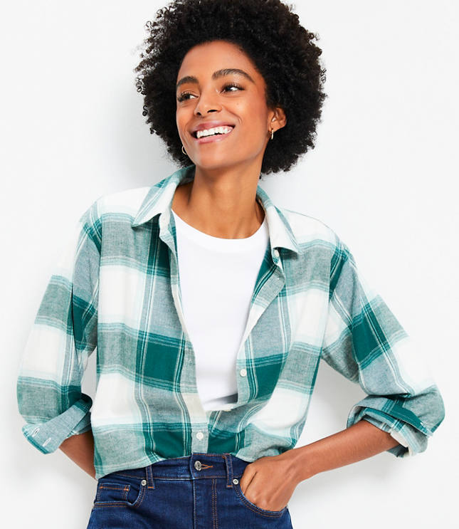 Plaid Angled Cuff Everyday Tunic Shirt