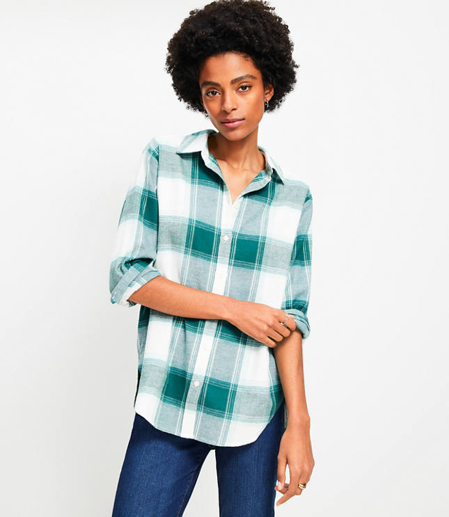 Plaid Angled Cuff Everyday Tunic Shirt