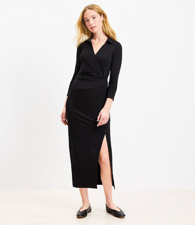 Knotted Button Wrap Midi Dress