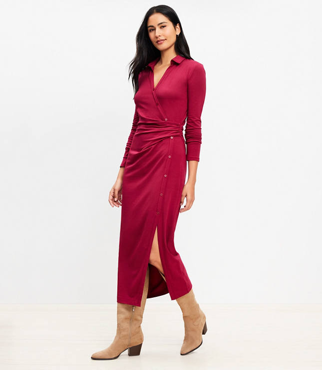 Knotted Button Wrap Midi Dress