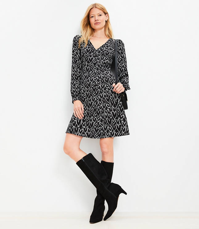 Petite Heart V-Neck Mini Flare Dress