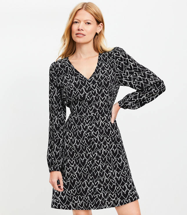 Petite Heart V-Neck Mini Flare Dress carousel Product Image 2