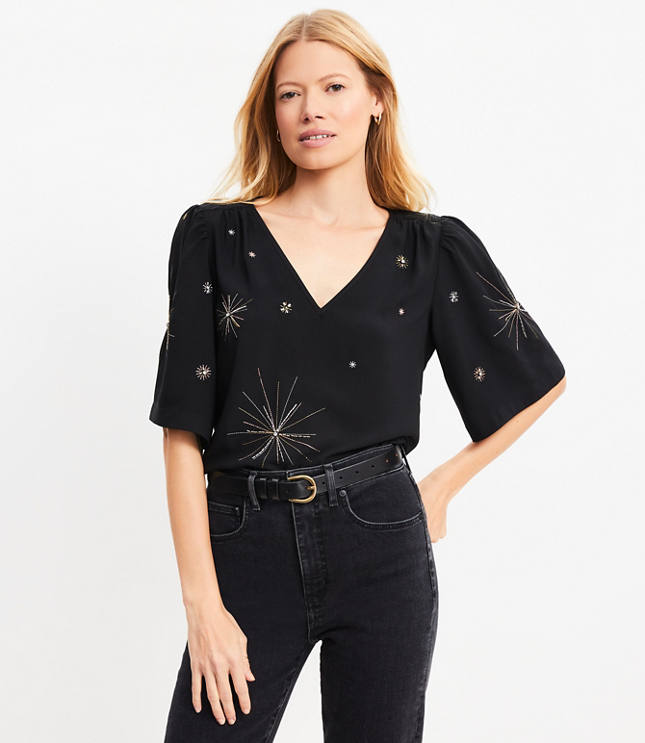 Petite Embellished V-Neck Top