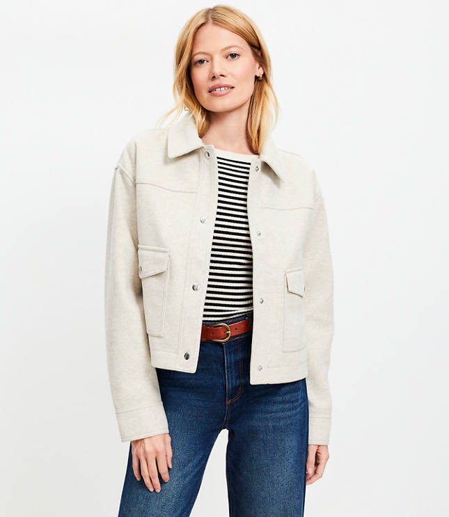 【美品】 COLLARLESS SHORT SLEEVE JACKET Cropped Summer Jackets | Loft