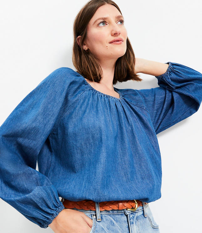 Chambray Shirred Blouse