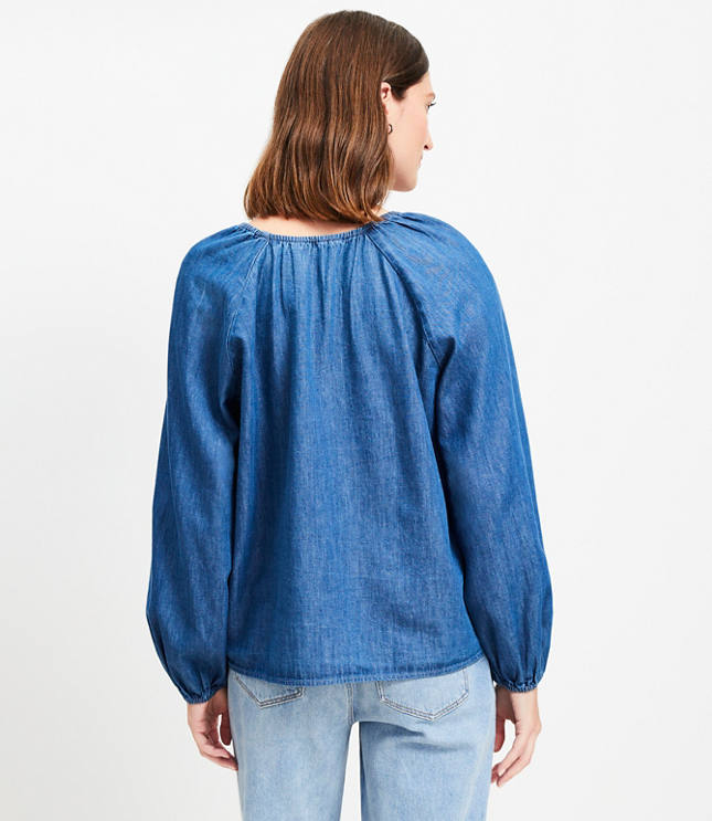 Chambray Shirred Blouse