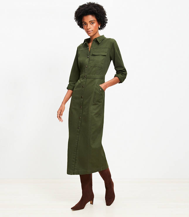 Petite Twill Midi Pocket Shirtdress