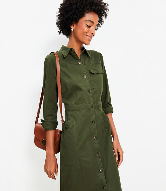 Petite Twill Midi Pocket Shirtdress