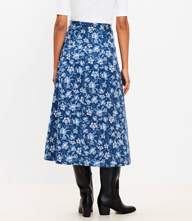 Floral Button Midi Pocket Skirt