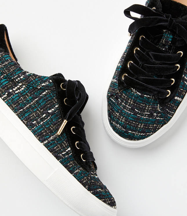 Metallic Tweed Lace Up Sneakers