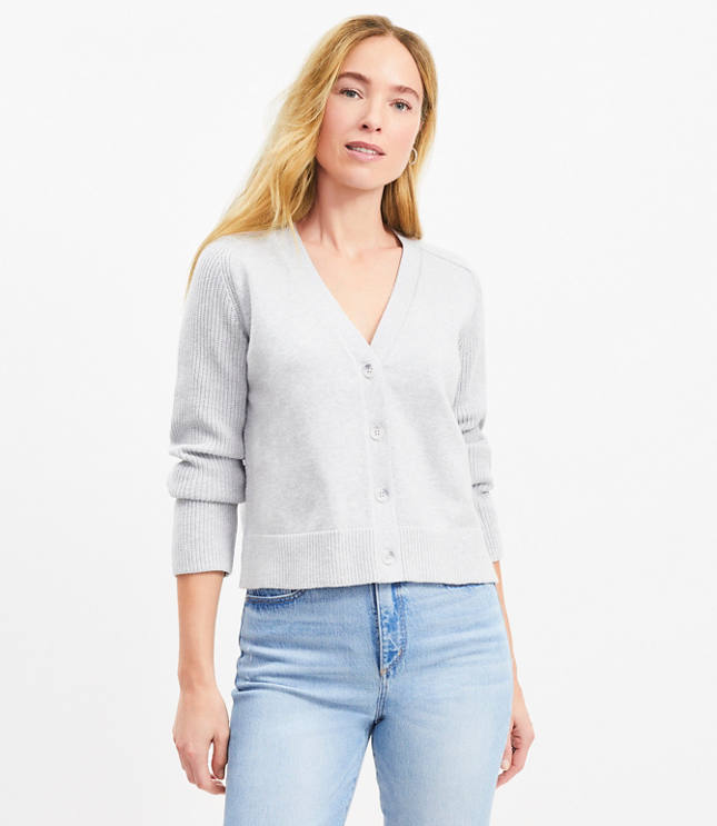 Ribbed Saddle Sleeve V-Neck Cardigan