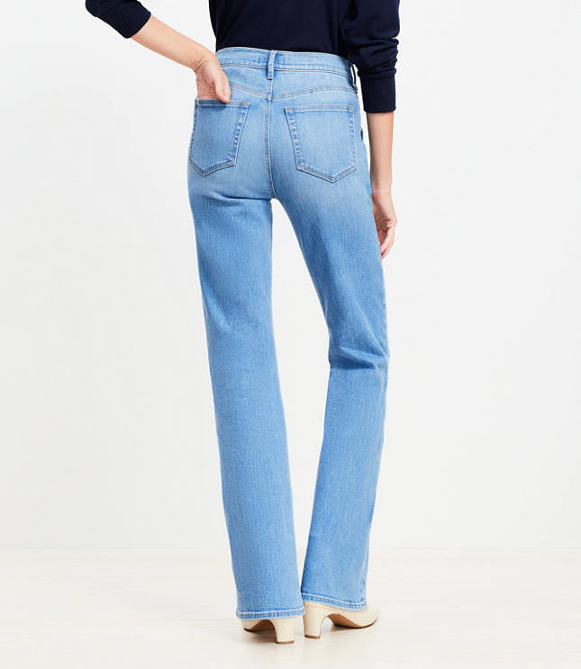 Petite Utility Pocket High Rise Slim Flare Jeans in Light Wash Indigo