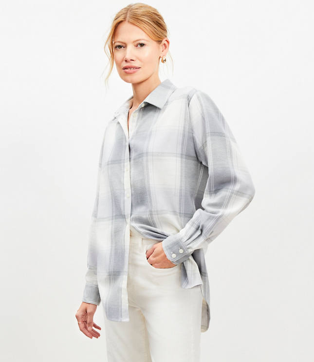 Plaid Angled Cuff Everyday Tunic Shirt