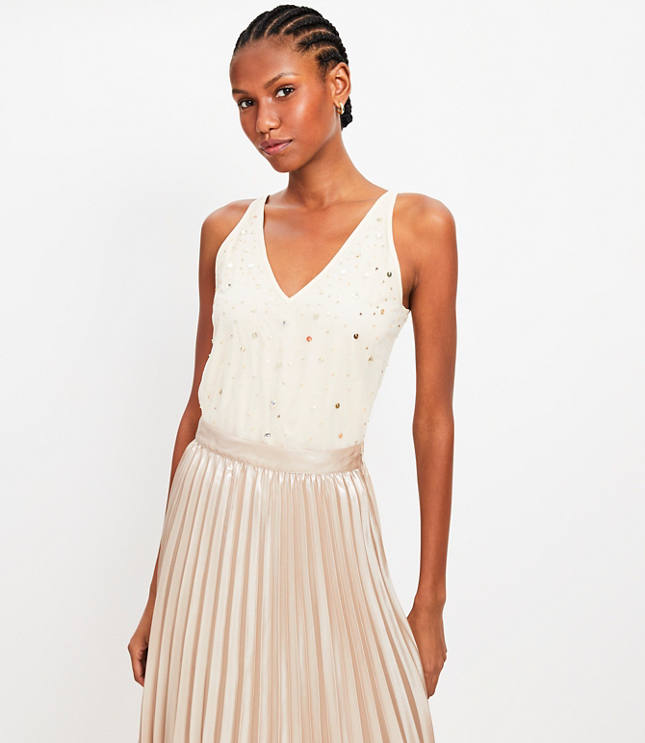 Embellished Double V Tank Top