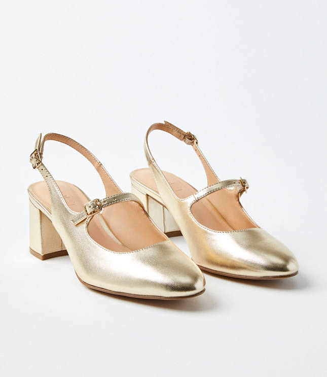 Metallic Mary Jane Slingback Block Heels