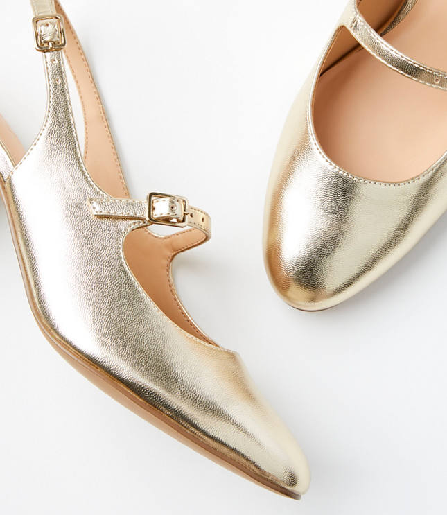 Metallic Mary Jane Slingback Block Heels