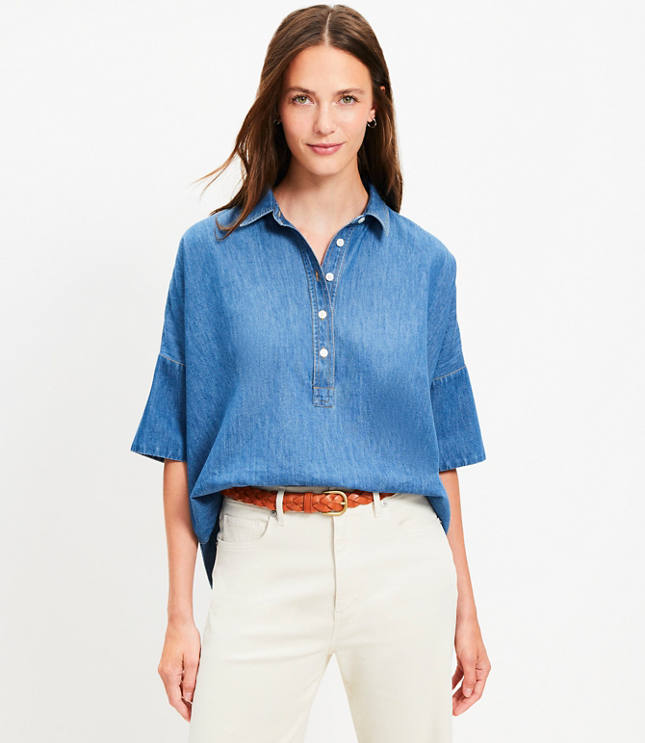 Chambray Dolman Henley Shirt