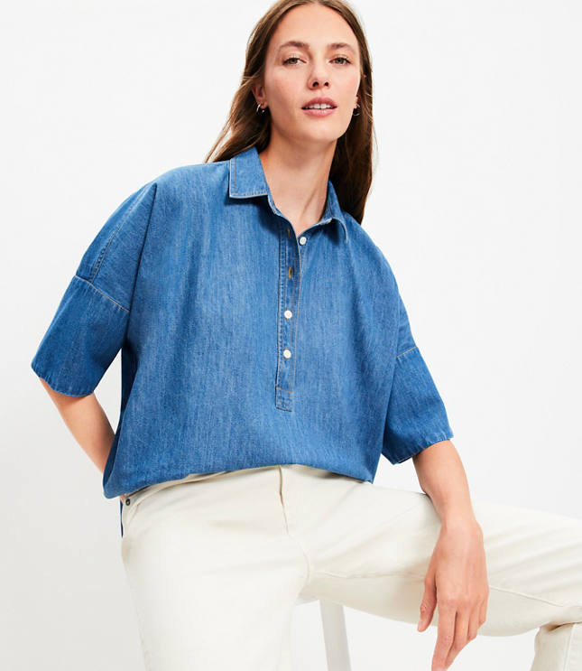 Chambray Dolman Henley Shirt