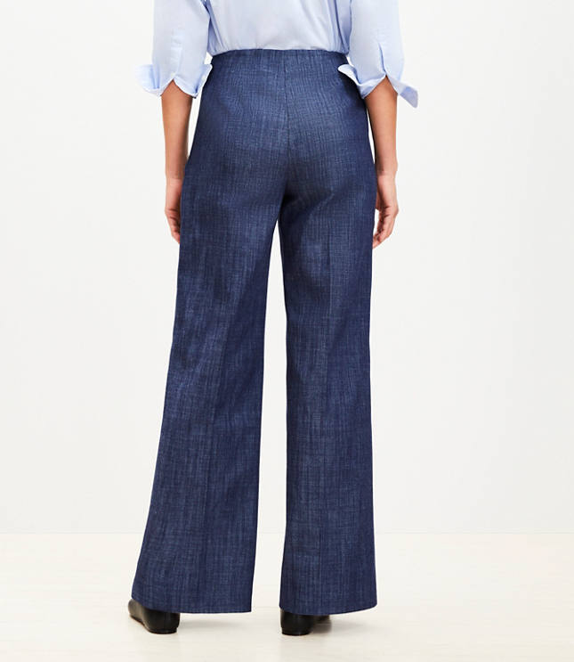 Button Trim Wide Leg Pants Refined Denim