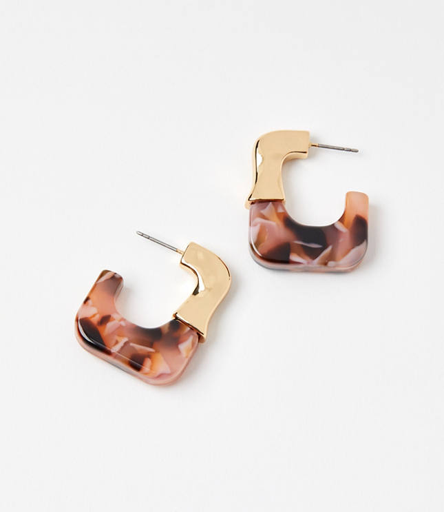 Tortoiseshell Print Metal Molded Hoop Earrings