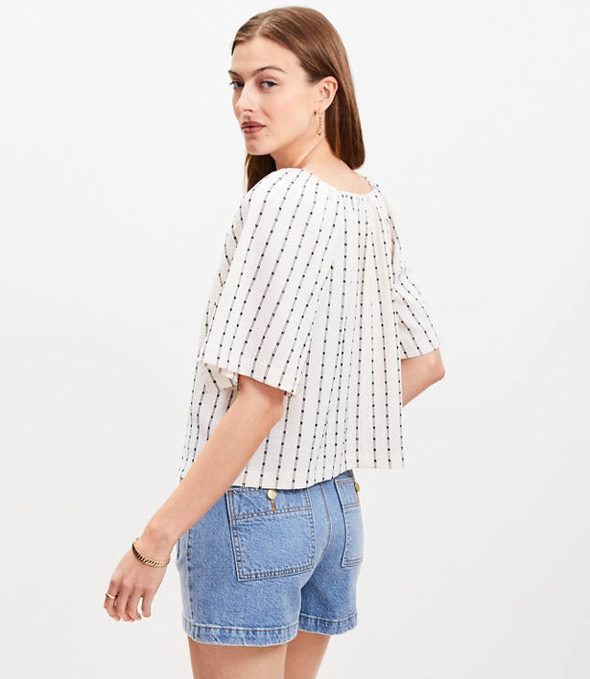 Dot Stripe Flutter Square Neck Top