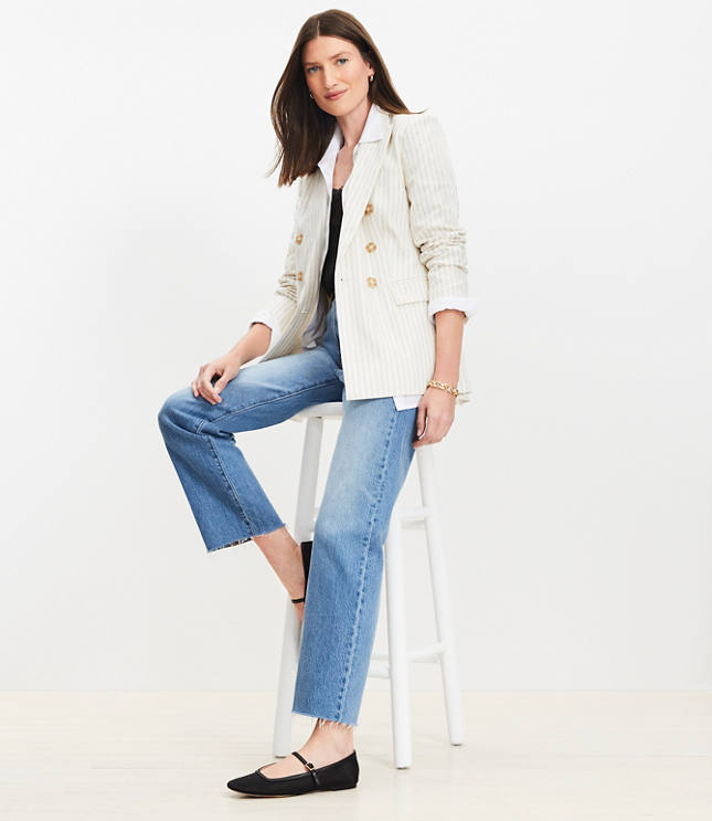 Striped Cotton Linen Double Breasted Blazer
