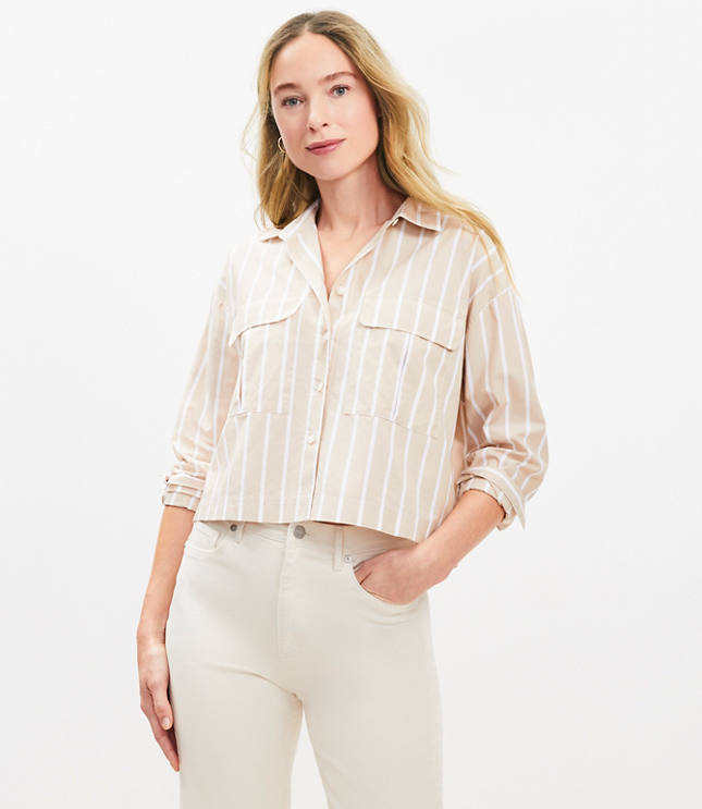 Striped Poplin Wide Sleeve Modern Utility Shirt