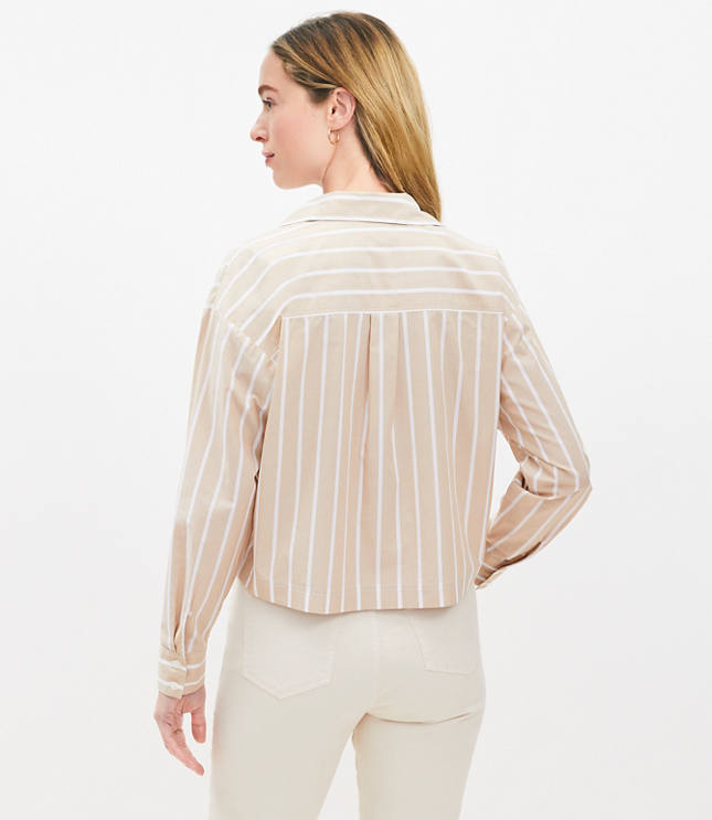 Striped Poplin Wide Sleeve Modern Utility Shirt