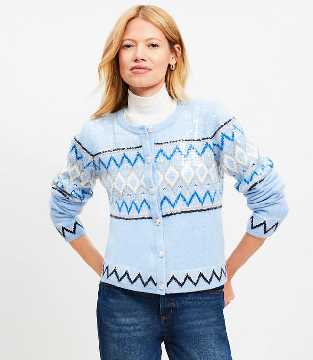 Petite Sequin Fair Isle Sweater Jacket