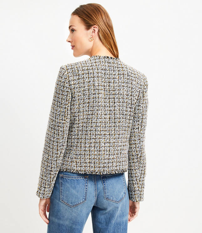 ★on&on★ Fringe Tweed Collarless Jacket NEW5MJ344_23 Fringe Tweed Collarless Jacket