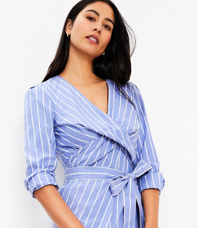 Stripe Twisted Midi Wrap Dress