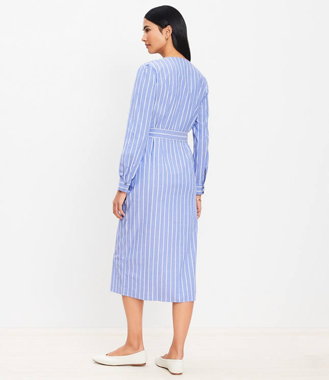 Stripe Twisted Midi Wrap Dress